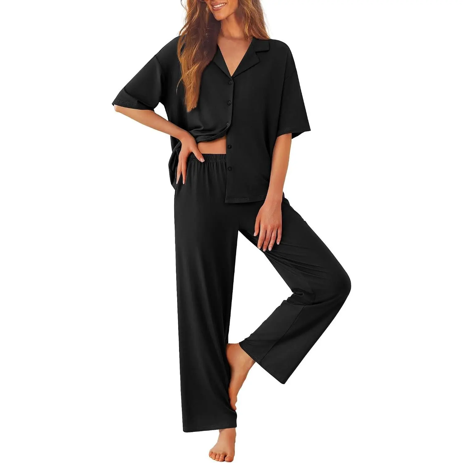 Women Pajamas Set Button Down Short Sleeve Pjs Long Pants Soft Comfy Nightwear 2 Piece Loungewear for Daily Wear, Wedding, Party, Postpartum S-XXLGift