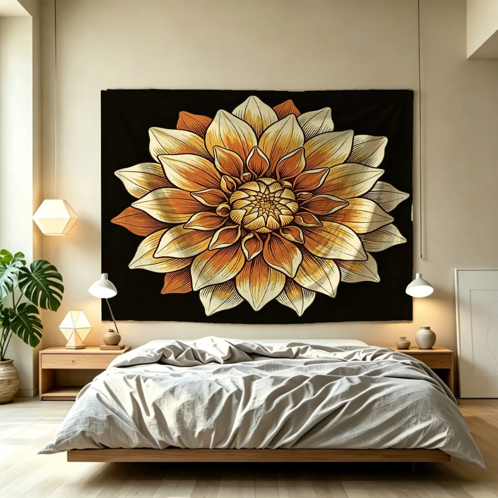 Oversized Single Hand-Painted Dahlia Wall Tapestry, Vintage Oil Painting Texture Party Backdrop & Photo Prop, Decor For Living Room Cottage, Multiple Colors Available, Perfect Gift