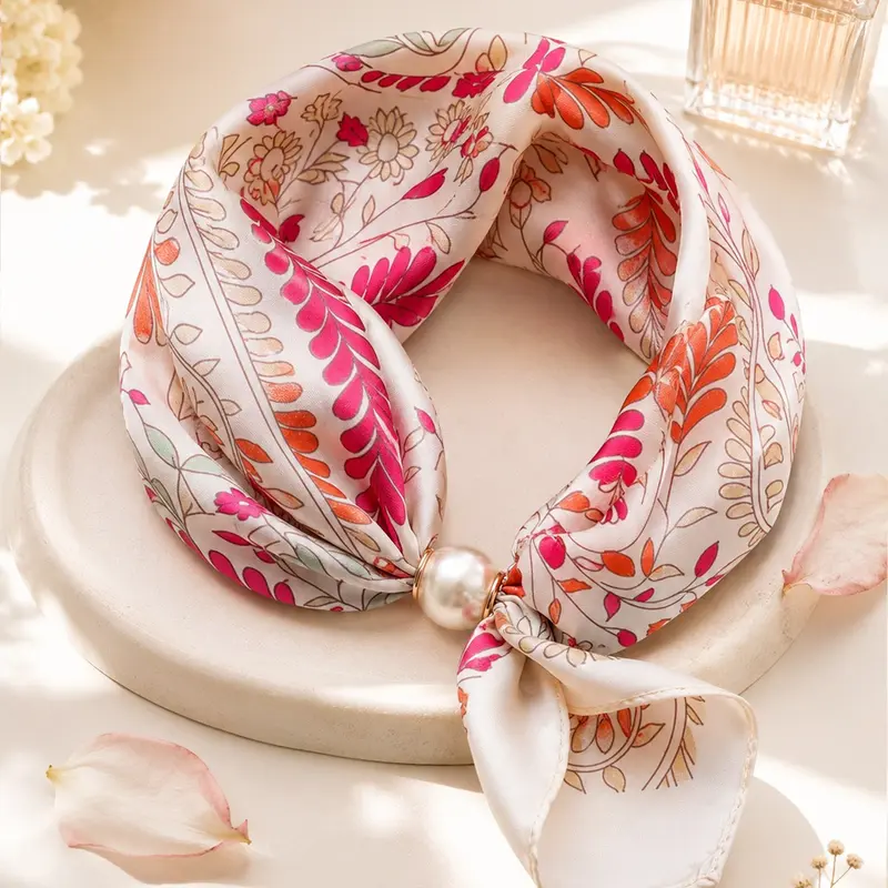 Pearl Magnetic Clasp Necklace Scarf, silk scarf for women Pendant Choker Scarf, Boho Style Scarf, Tignon Scarf, Elegant and Soft Accessory for All Seasons, Versatile Fashion Scarf for Casual and Holiday Wear, Fashion Shawl, Casual Fashionable Scarf
