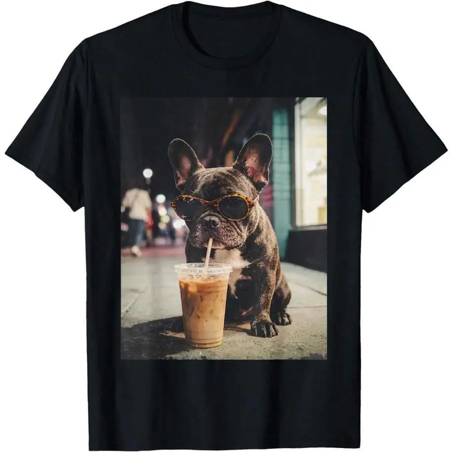 French Bulldog Drinking Iced Coffee Funny Animal T-Shirt