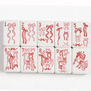 Acrylic American Mahjong Set - Cute Bow Accent, Blue Stripes Design - Indoor Leisure Table Game for Daily Hangouts, Gifting
