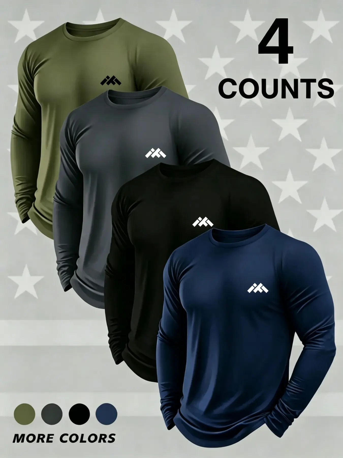 4-Pack Men's Long Sleeve T-Shirts, Sportswear Gym Tees, Casual Loose-Fit, Quick-Dry, Ideal for Gym, Running, Outdoor Activities, Comfortable and Breathable