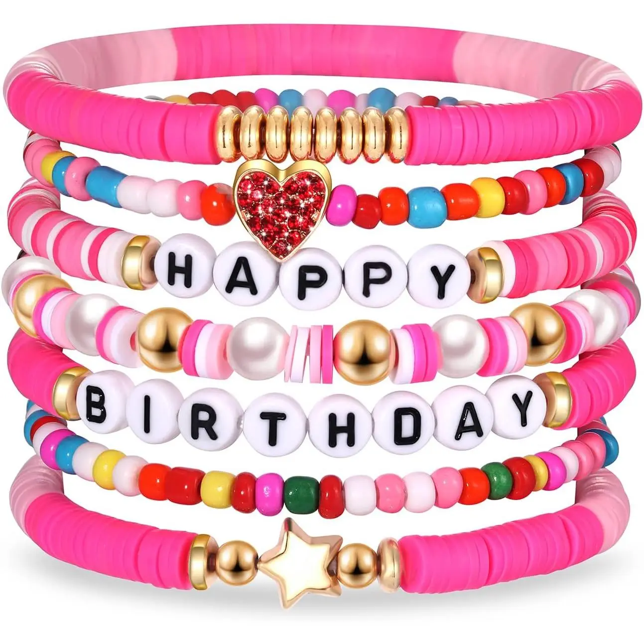 Birthday Bracelets Happy Birthday Heishi Bracelets Preppy Bracelets Colorful Clay Friendship Bracelet Bead Bracelets Bangle Summer Surfer Bracelets Birthday  Gifts