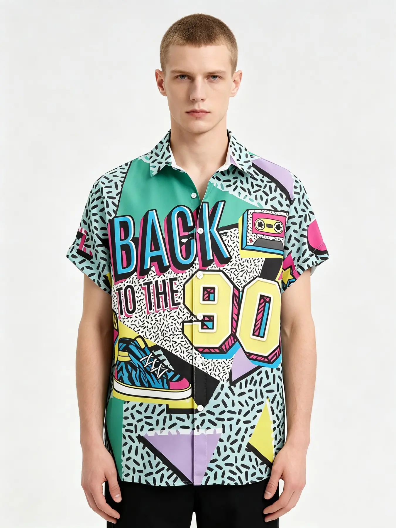 Men's New Short Sleeve Shirt, Us Dollar Stack Flat Print Design, Fashion Versatile, Stylish Button Shirt