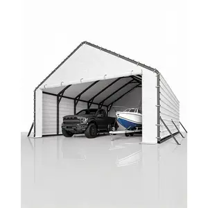 Garvee Heavy Duty Metal Carport Roof Panel Kit – 16 Pcs 27-Gauge Galvanized Steel Ribbed Sheets – Enclosed Carport with Sturdy Steel Frame & 220g Tarp – All-Weather Shelter for Car, RV, Garage, Patio – 10x15/20x20/20x25 ft – White