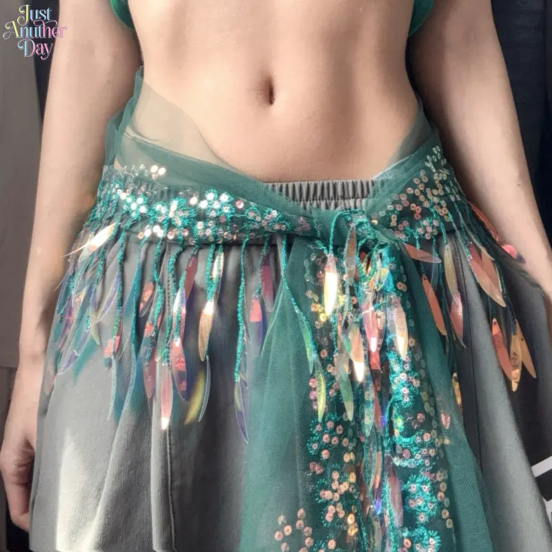 Shiny Colorful Leaf Sequin Tassel Hip Skirt Adjustable Tie Waist Chain Green Mesh Dance Pettiskirt Y2K Streetwear Hip Hop Jazz Belly Dance Stage Outfit Cover Hip Peplum Scarf Women Fashion Layering Accessory For Jeans Pants