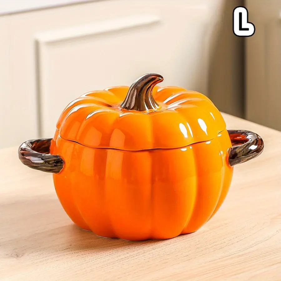 1 Ceramic Pumpkin Bowl with Lid and Handle – Cute Orange Pumpkin-Shaped Decorative Soup Bowl/Container – Suitable for Candy, Cookies, Halloween, Thanksgiving, and Autumn Decor or Gifts