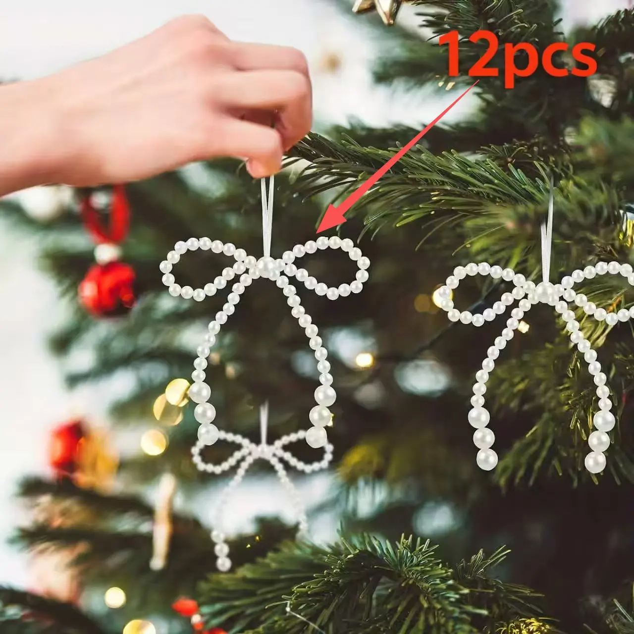 12pcs Christmas Bow Set, Tree Decorations, Wreath Ribbon, Gift Wrapping, Wedding Decoration, Pearl Bows, Holiday Ornaments