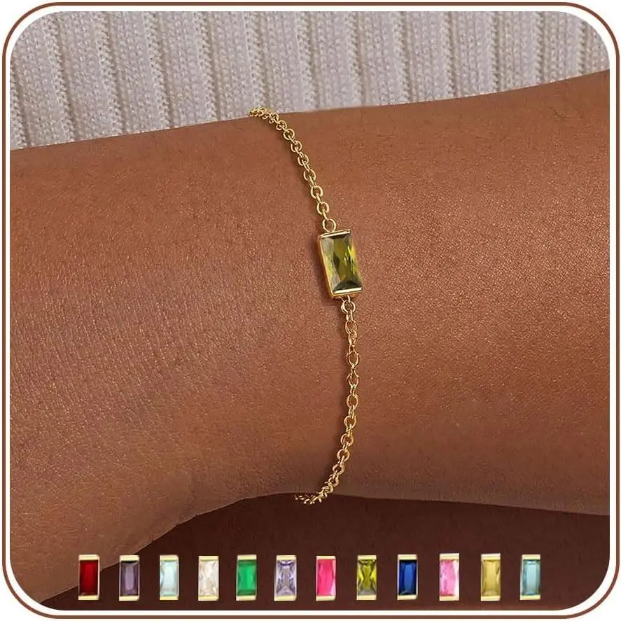 Birthstone Gold Bracelets for Women Non Tarnish Trendy Dainty 14K Gold Plated Bracelet Stack Stackable Blue Green May Emerald Friendship Bracelets Jewelry Gifts for Mom Best Friend