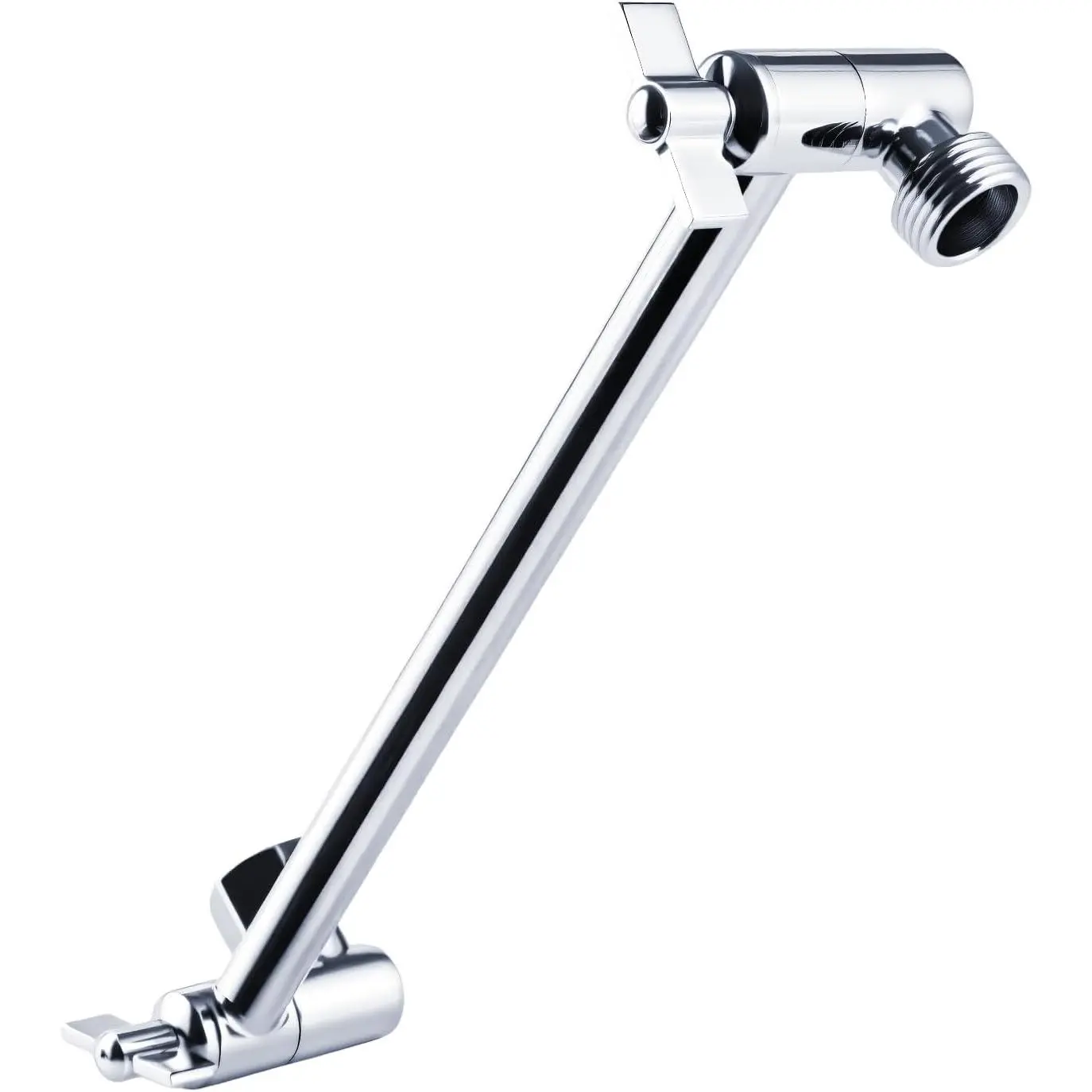 Heavy Duty Adjustable 11" Shower Arm, 100% Brass Extension with Gear Lock Teeth & Swivel Nut, Strong Load Support No Sagging, Keeps Showerhead Straight, Leak-Free G1/2 NPT Chrome