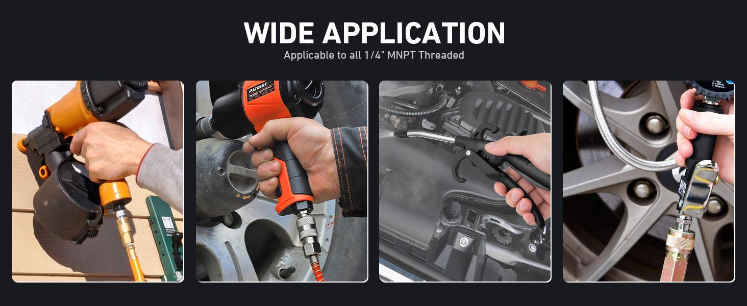 Pneumatic Tool Rafter Hook Hanger with 1/4 Inch & 360° Swivel Air Fitting, Lightweight Aluminum Air Tool Organizer Holder, L Shaped Hook for Air Nailer, Air Hammer, Air Blow Gun