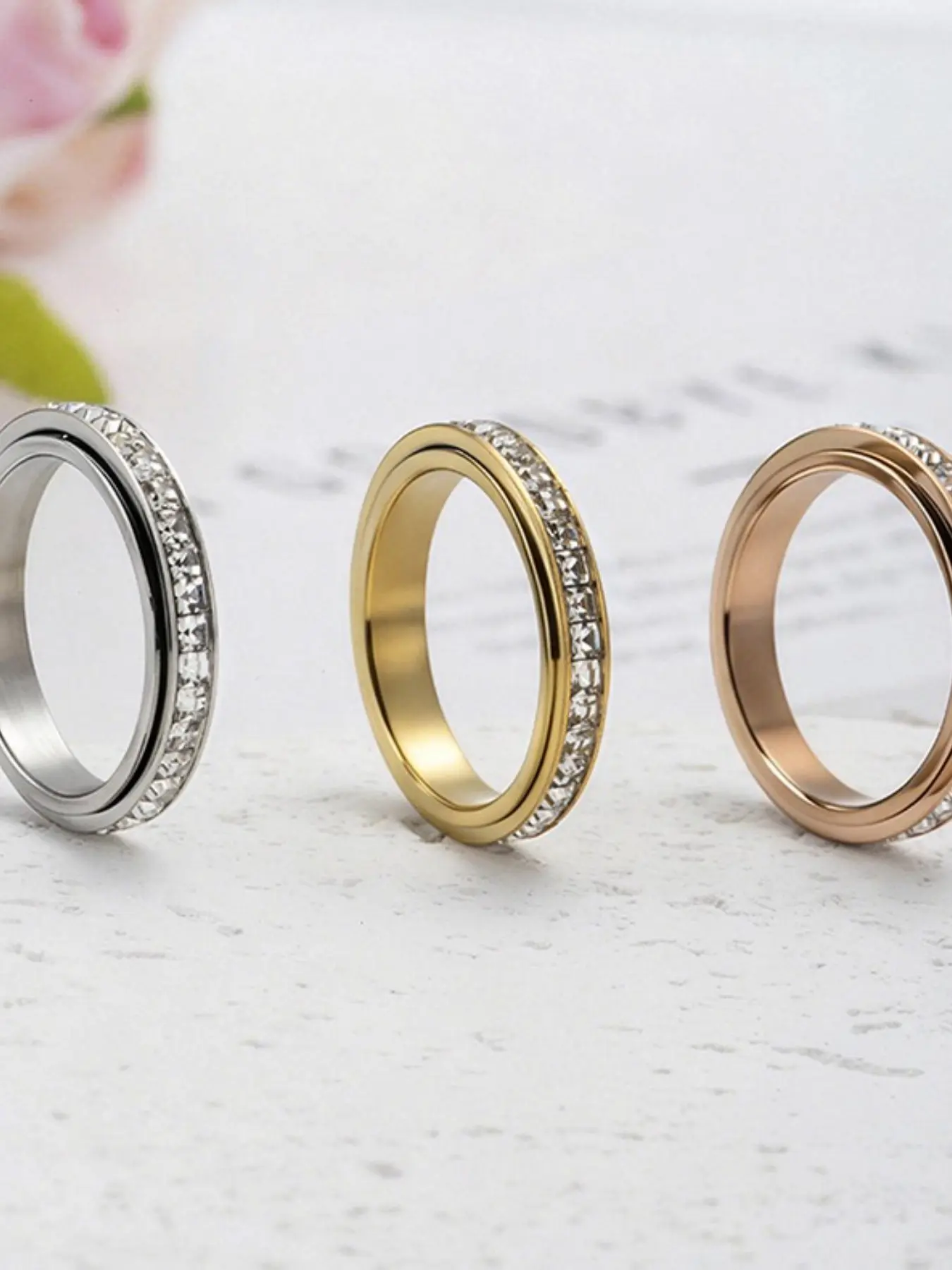 Dmk Elegant Rotatable Ring, Rotating Ring, Gemstone Embedded, Unisex Stress Relief, Perfect Wedding Promise Gift, Fashionable Commitment Ring, Jewelry for Men and Women