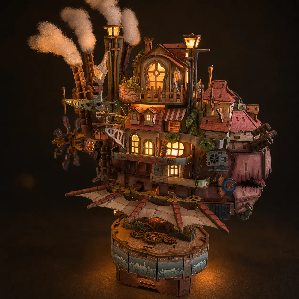 3D Wooden Puzzle Wandering Castle, DIY Mechanical Model Kit with Motorized Swing, Warm LED Night Light, Music Box Decor, 830 PCS Steampunk Castle Building Set for Adults Teens Gifts
