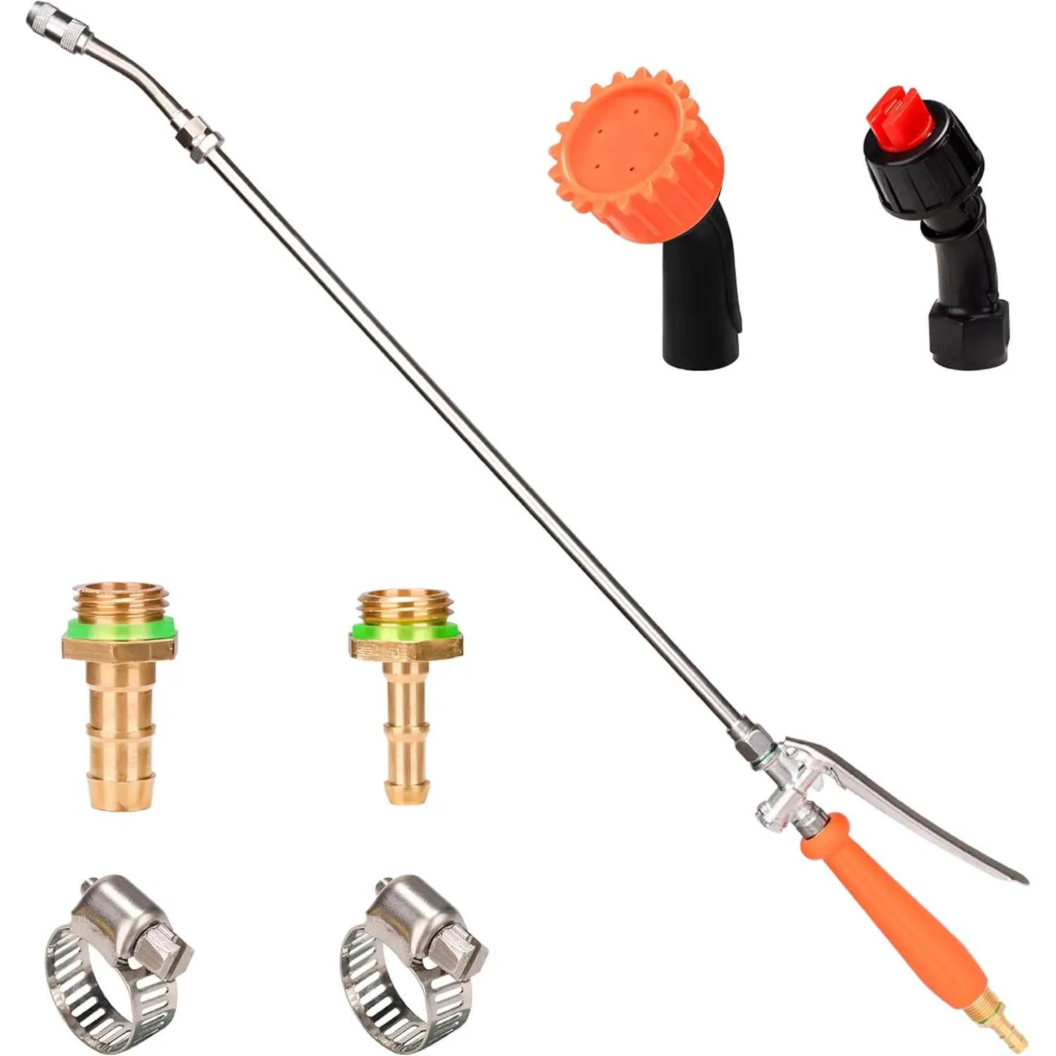 Sprayer Wand with 3 Different Types of Nozzles, Replacement Sprayer Wand with 1/4" & 3/8" Brass Barb for Most Sprayer Hoses, Built-in Stainless Steel & 2 Hose Clamps