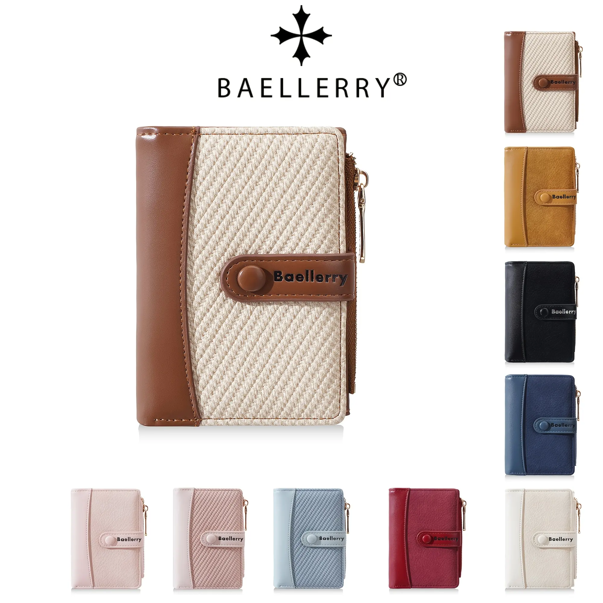 Baellerry Stylish "Insta-style" Women's Wallet – Trendy Fabric & PU Leather Patchwork Design; Portable Card Holder with ID Window & Bill Slot; Zippered Coin Purse for Daily Use.