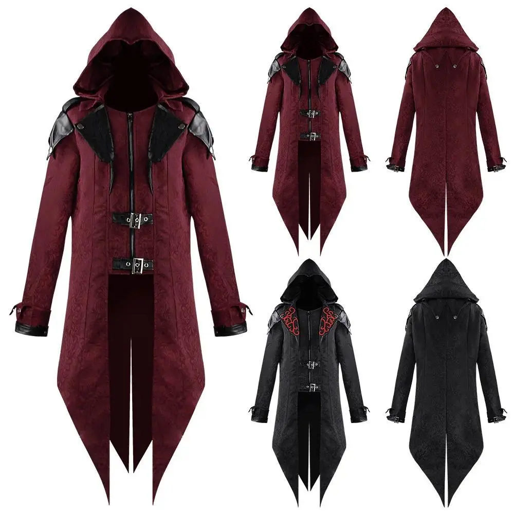 Men's Assassin's Creed Edward Cosplay Hooded Jacket, 2-Color Medieval Look Menswear, Stylish Halloween Costume Clothes, Medieval Streetwear Outfit