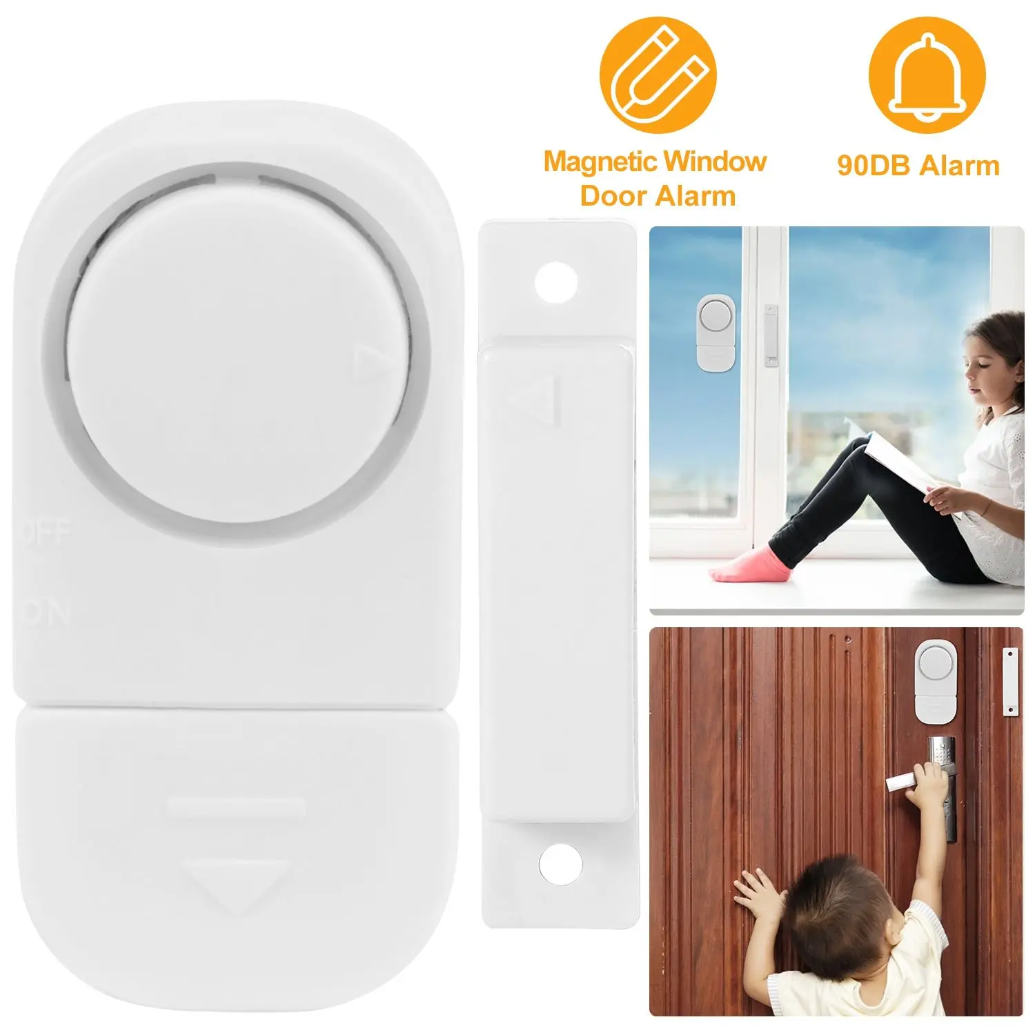 Wireless Magnetic Sensor Window-Door Alarms, Security Burglar Alarms with Tape & Batteries for Babies, Garage & Apartment Safety, Home Security System, Adhesive, Hotel Room, Teenagers, Alarm System