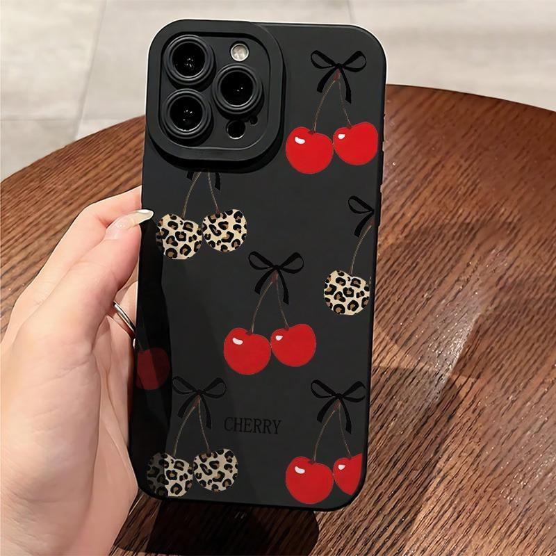 [High-Quality iPhone Case] High-Quality Protective iPhone Case with Full-Screen Red Cherry and Leopard Print Design, Precise Cutouts, Suitable for iPhone17 / 16/15/14/13/12 and Pro Max Series - Great Birthday Gift, Holiday Present, or Gift for Friends