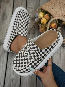 Summer New Checkered Slip-On Comfortable Half Sandals, Women's Casual Shoes, Trendy Footwear for Daily Wear, Stylish and Practical Design