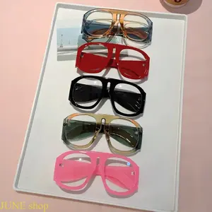 Large Frame Two Tone Contrast Anti Blue Light Flat Lens Eyeglasses, Universal European And American Style Decorative Eyewear Suitable For Daily Street Outfit Shooting Casual Commuting Office Screen Use And Fashion Social Occasion Styling