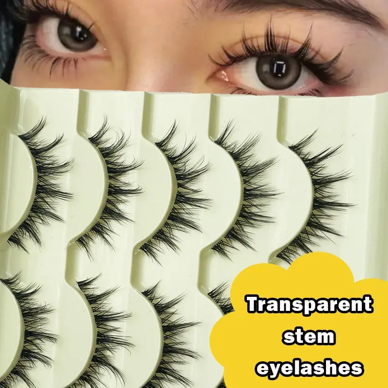 Natural 5 Pairs False Eyelashes, Anime Style, Quality & Delicate & Soft, Reusable Transparent Band, Natural & Soft, Suitable For Daily Makeup, Anime Style Eye Makeup