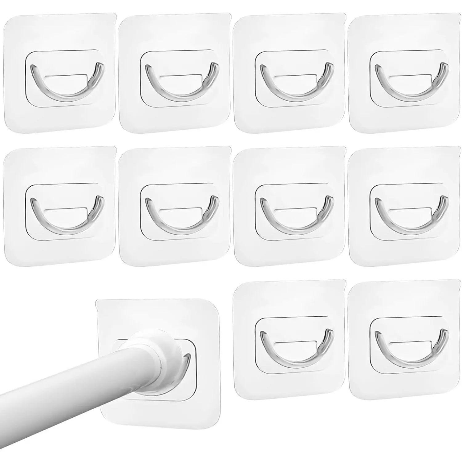 10 count Adhesive Curtain Rod Holder Hooks Self-Adhesive Curtain Rod Bracket No Drill Curtain Hangers  Free Adjustable Curtain Rod Holder Curtain Pole Wall Brackets for  Bathroom Kitchen