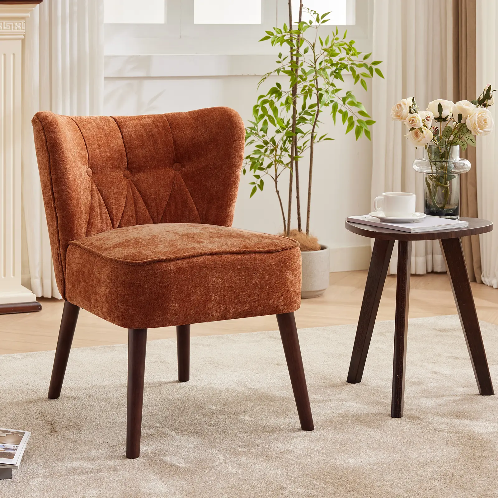 Modern Upholstered Armless Accent Chair - Mid-Century Lounge Chair, Soft Fabric Dinig Chair, Comfortable Stylish Seating for Living Room, Bedroom