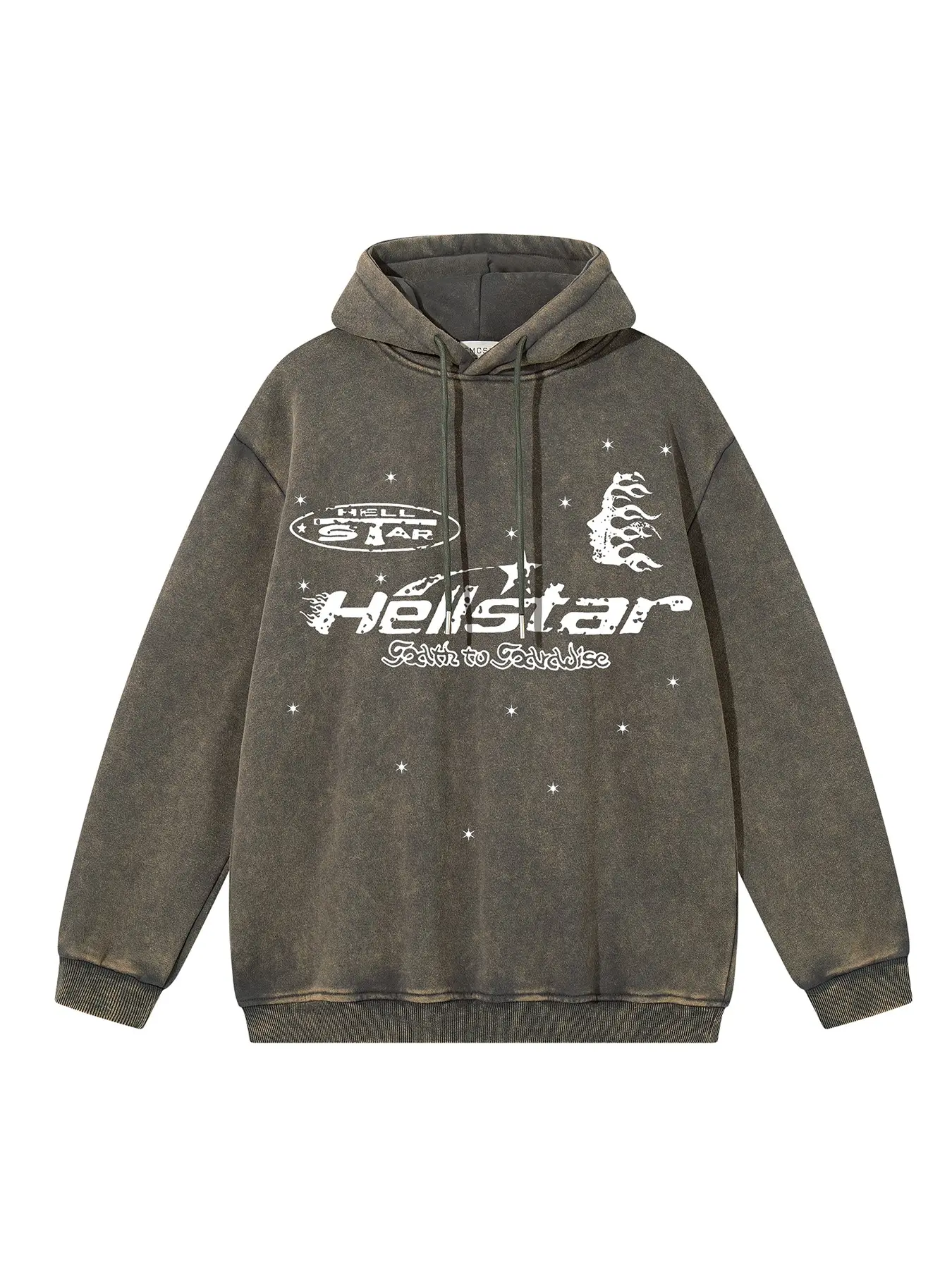 Men's Vintage Washed Tie-Dye Flame Letter and Star Print Hoodie, Fall Winter New Fashion Casual Versatile Hooded Jacket