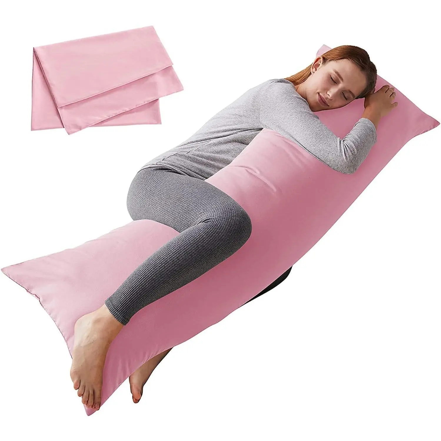 Body Pillow with Pillowcase - Soft Long Bed Pillow for Adults - Breathable Full Body Pillow Insert for Sleeping, 20x54inches - Pink