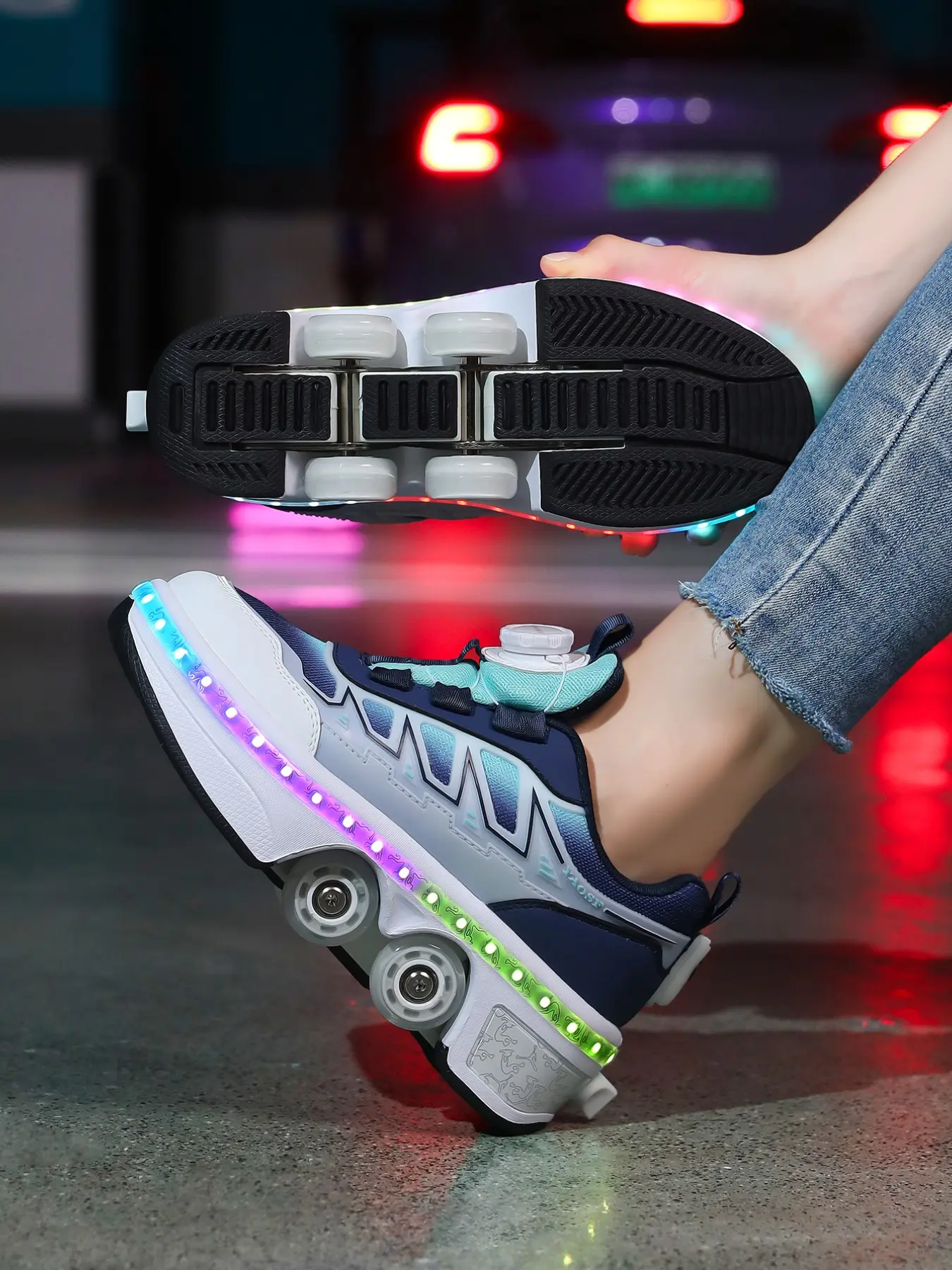 Four-Wheel Charging Glow-In-Dark Roller Skates, Unisex Student Skate Shoes, Adjustable Wheels, Outdoor Sports, Eco-Friendly, Easy Clean, Skating Shoes