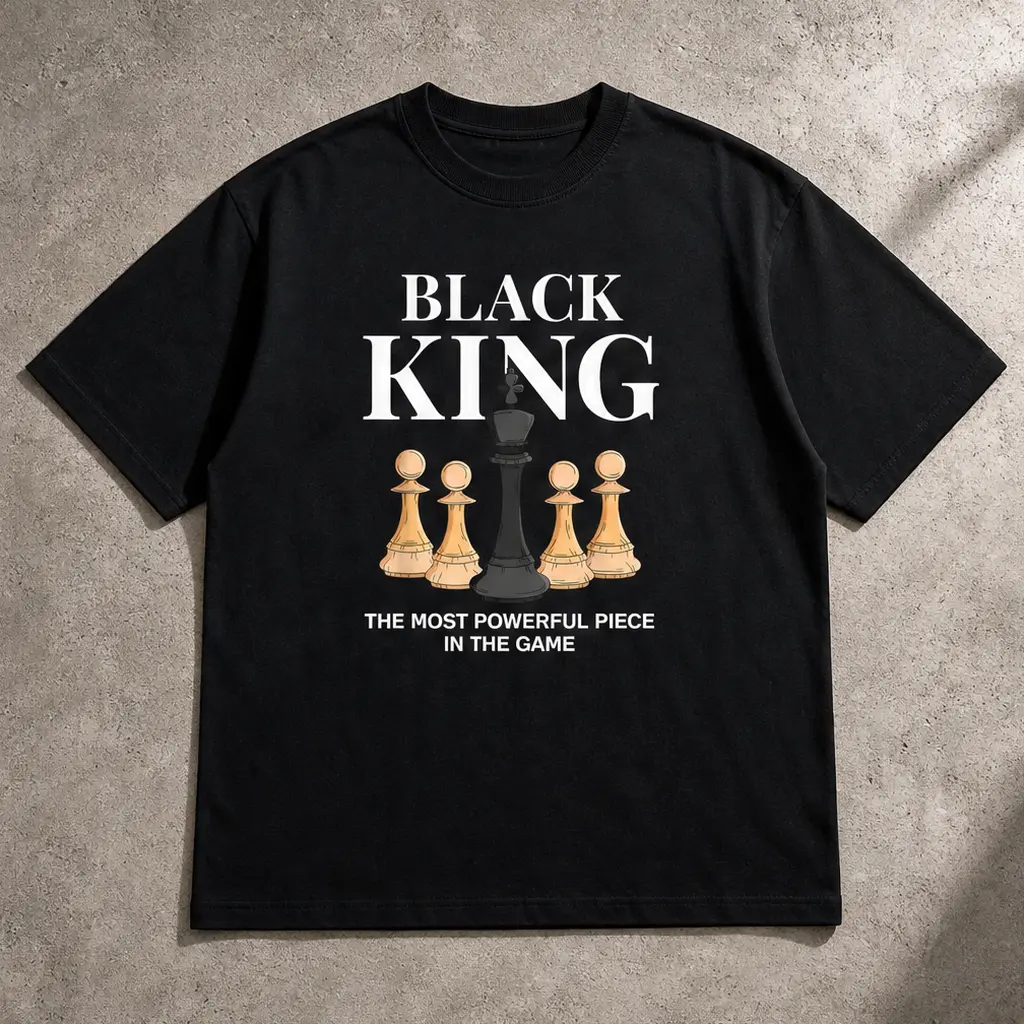 Men's Graphic T-Shirt with 'The Most Powerful Piece' Chess King Print, Breathable Relaxed Fit Short Sleeve Tee,Trendy Design Casual Top,Size S-5XL