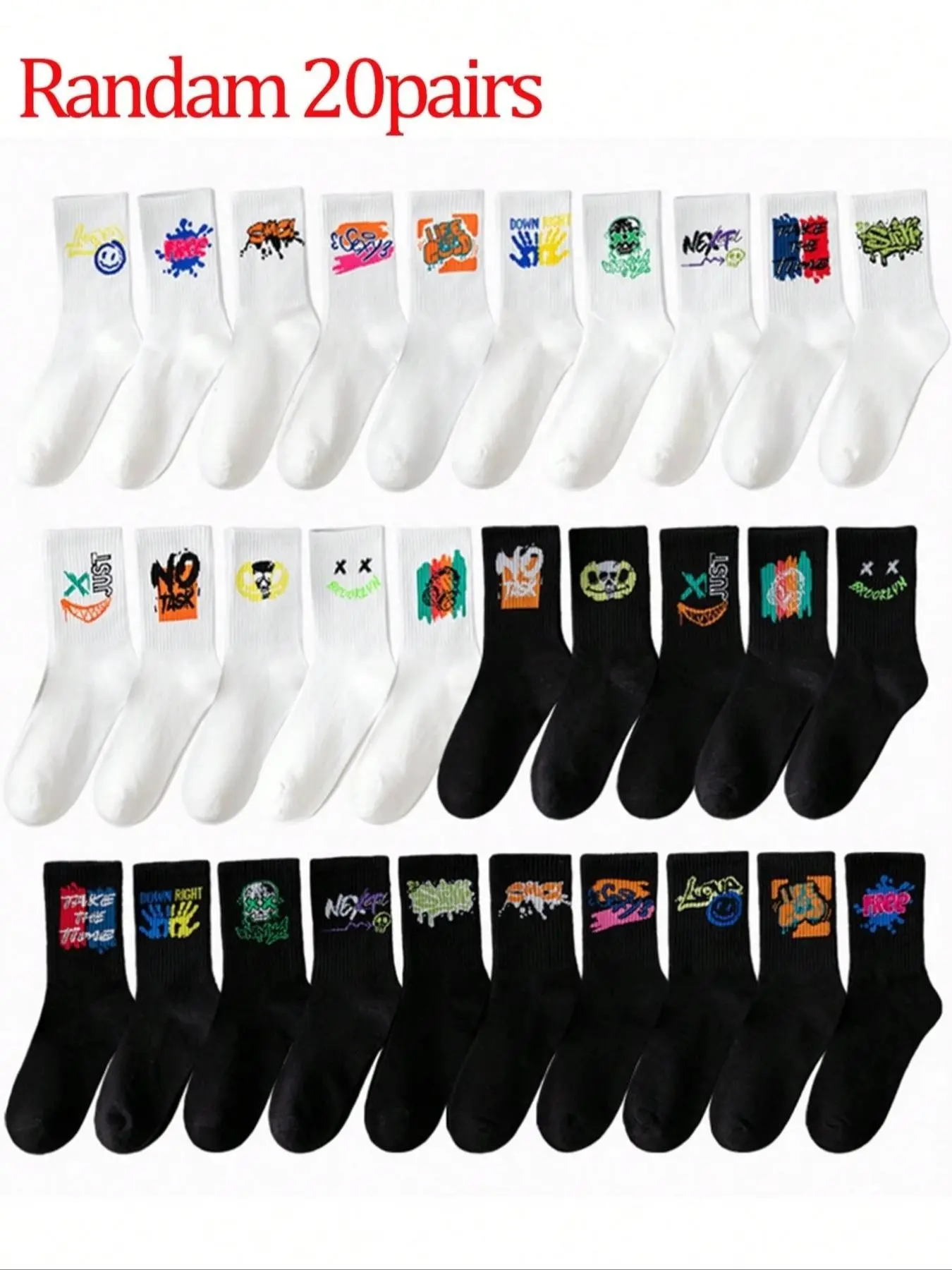 Fashion Graffiti Style Socks, Random Colors Large Size Sports Socks, Student Basketball Socks, Men's Mid-Calf Socks for Fall Winter, Active Socks