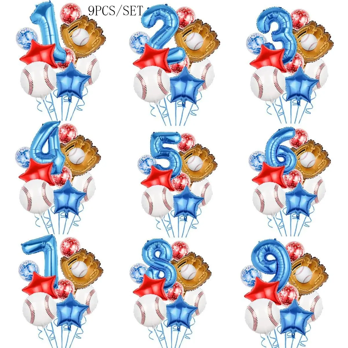 9pcs Baseball Aluminum Foil Balloon Party Set, Sports Theme Decoration, Birthday Decorations for Kids Birthday, Game Day Celebration, Choking Hazard Warning
