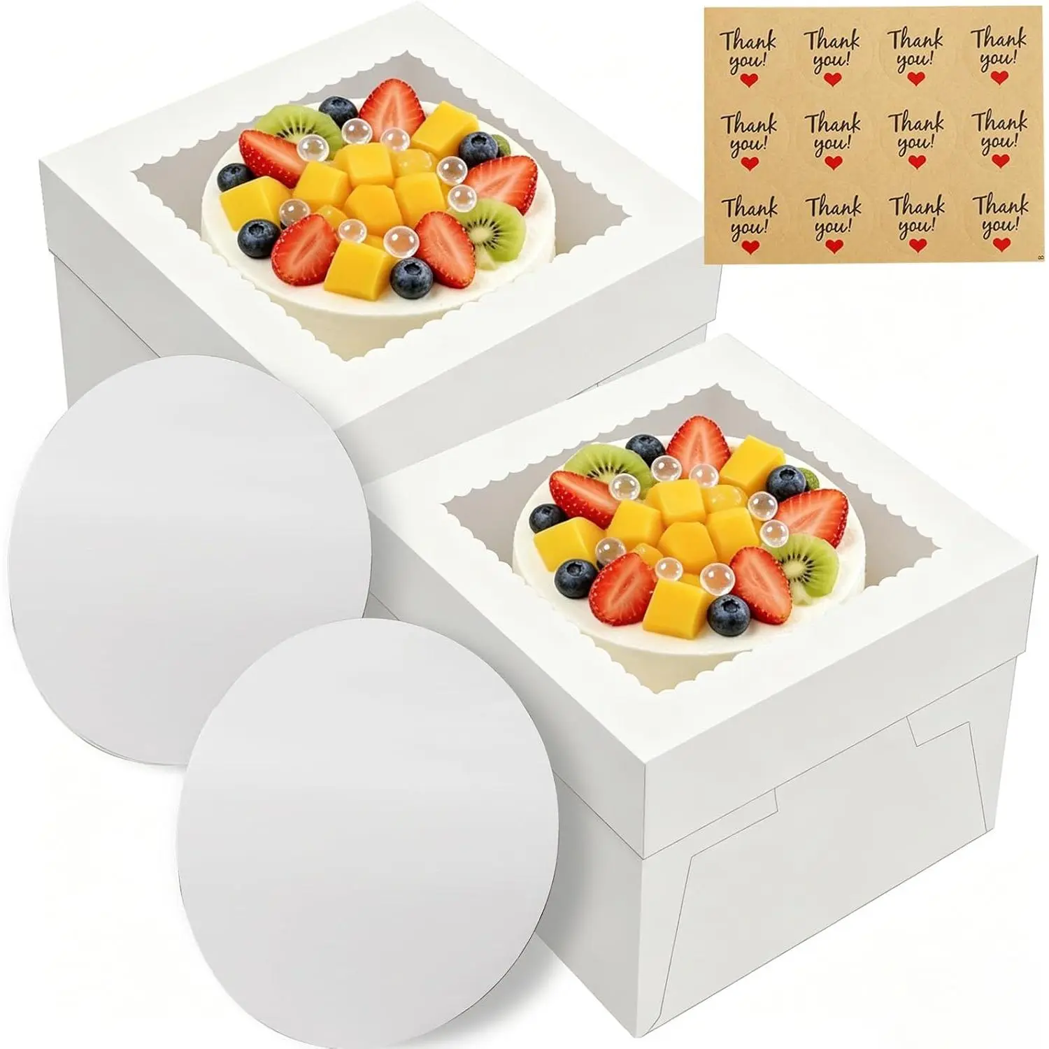 2 Pack Cake Boxes, 12x12x8 Inches Tall Cake Box with Window, Cake Carrier with , White Cake Boxes with Cake Boards, for Cakes Cookie Cupcake Pie Birthday Party Wedding