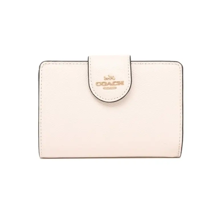 Coach Corner Zip 13 Snap Closure Leather Cardholder Wallet, Medium Size, Women's, White