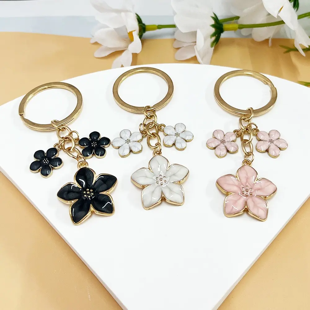 Women's Cute Cherry Blossom Alloy Metal Stainless Steel Plastic Keychain - Kawaii Floral Purse Bag Charm Accessory for Keys, Gifting, Key Charms, Metal Keychains, Fashion Keychain