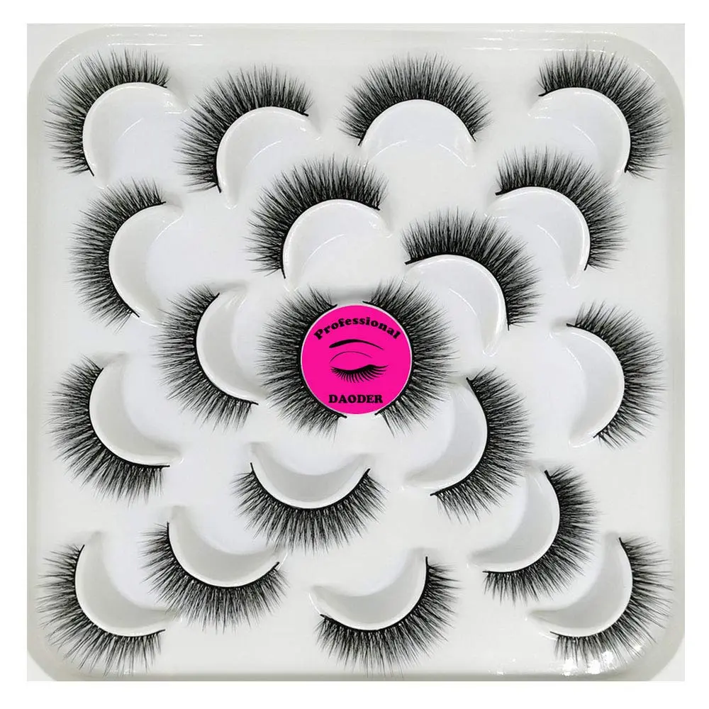 False Eyelashes Lashes Natural Look Thick Short 3D Faux Mink Lashes Strip 10mm Reusable Soft Wispy Lashes Pack Vegan Natural Lashes 10 Pairs(Natural Short lashes)