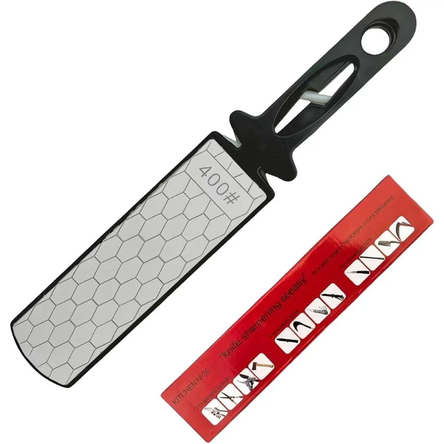 5-in-1 Kitchen Knife Sharpening Stone, 400/1000 Grit Metal Steel Whetstone with Tungsten Scissor Slot for Blades, Axes, Shears