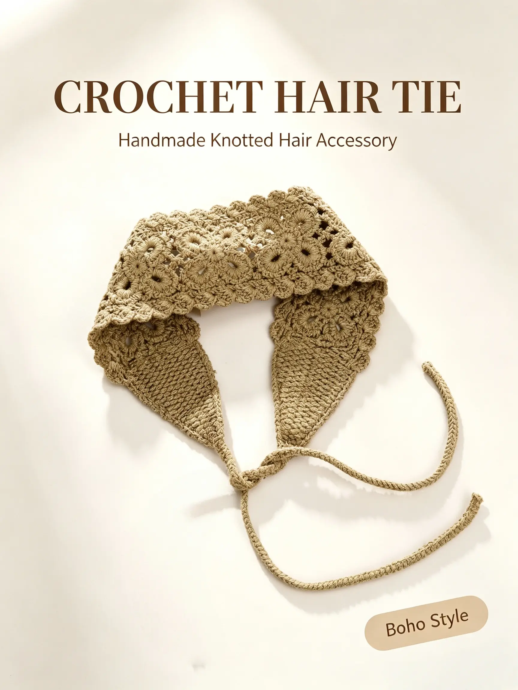 Women Boho Handmade Hollow Crochet Tie Headband Soft Breathable Knit Hair Wrap Adjustable Knotted Hair Band Vintage Cottagecore Daily Holiday Hair Accessories