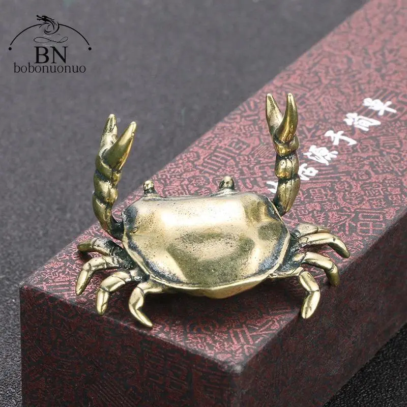 Solid Metal Small Crab Figurine - 35g Pure Copper Retro Bronze Finish Sculpture, Lucky Tea Pet, Cute Animal Decorations Miniatures, Artistic Decorative Miniatures, Desktop Decor, Statues & Bobbleheads, Home Supplies