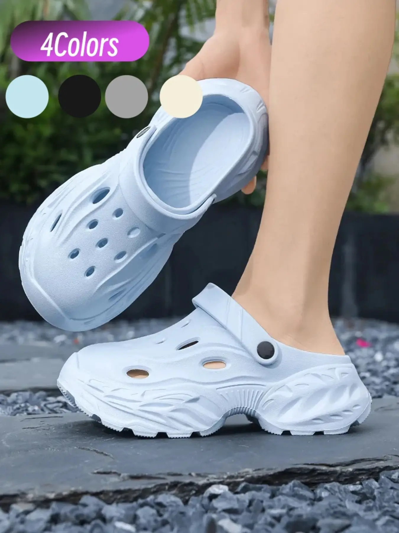 Versatile Summer Unisex Platform Clogs Integrated EVA Hollow Design Breathable High Elastic Cushioned Anti-slip Sole Dual Purpose For Indoor And Outdoor Footwear