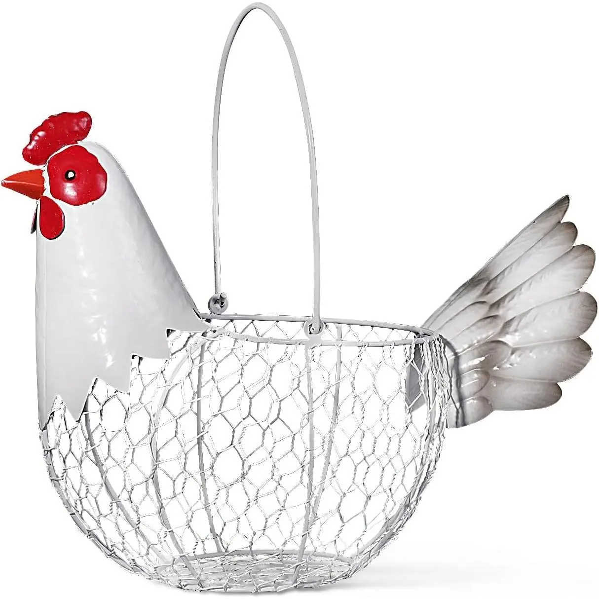 Farmhouse Metal Chicken Wire Egg Basket,Eggs Holder Bowl Kitchen Countertop Vintage Rooster Decorative Chicken Shaped Fruit Basket for Living Room Home Farm Decor