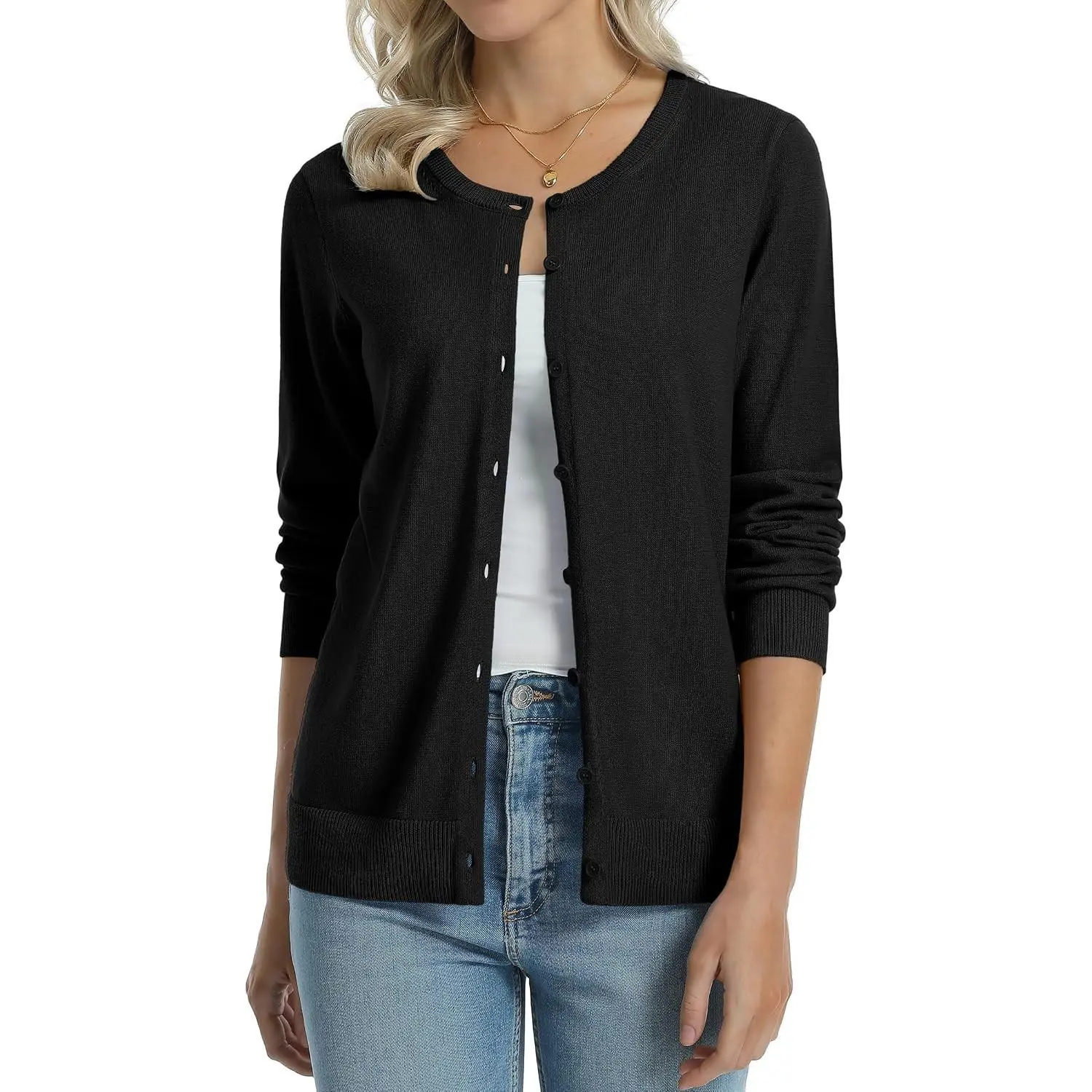 Women's 100% Cotton Lightweight Cardigans Long Sleeve Sweater | Button Down Long Sleeve Knit Open Front Casual Layering Everyday