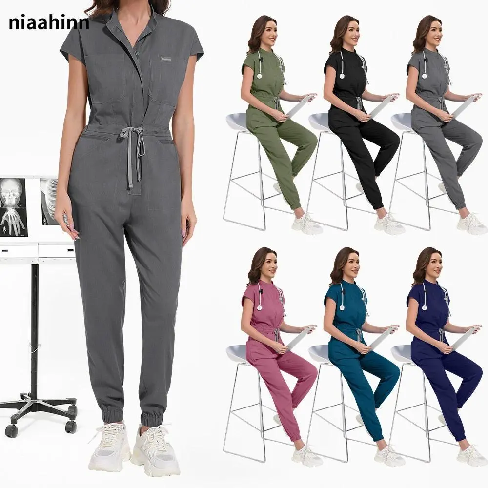 Fashion Pharmacist Working Uniforms Jogger Jumpsuits Women Wholesale Doctor Costume Women Summer Pet Clinic Scrubs Work Clothes