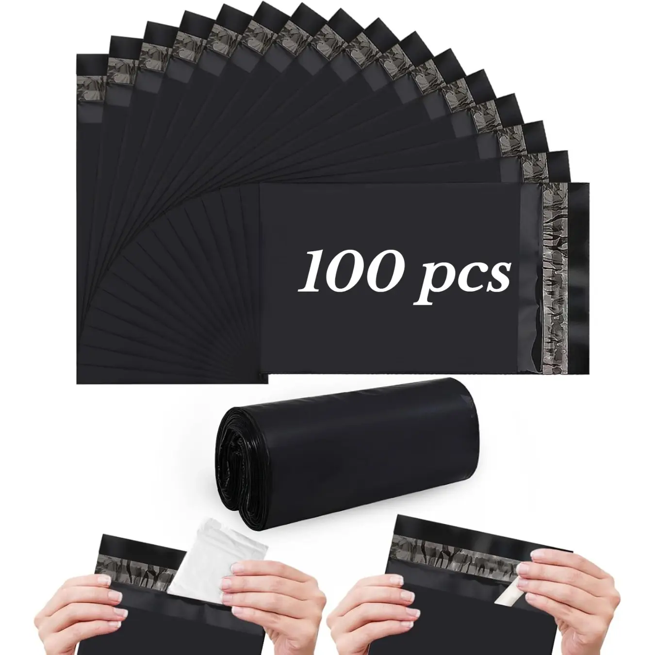 Poly Mailers Black 100 Pack Shipping Bags,10x13 Inch,Packaging Envelopes for Small Business, Boutique, Clothing, Plastic Shipping Envelopes