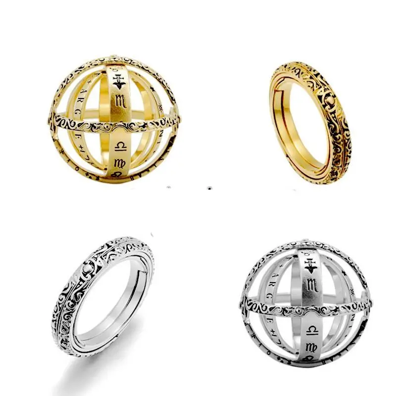 Elegant Transforming Cosmic Sphere Necklace, 2-in-1 Astronomical Ring Pendant for Couples, Retro Unisex Jewelry with Letter Detail, 2-In-1 Couple's Necklace, Daily