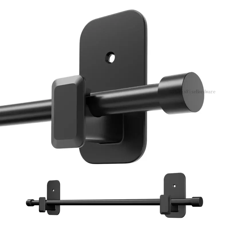 Adjustable 5/8" Tension Curtain Rods with Adhesive Brackets, Easy-Install Black Drapery Poles for Windows (AA42FixRiseHardware)