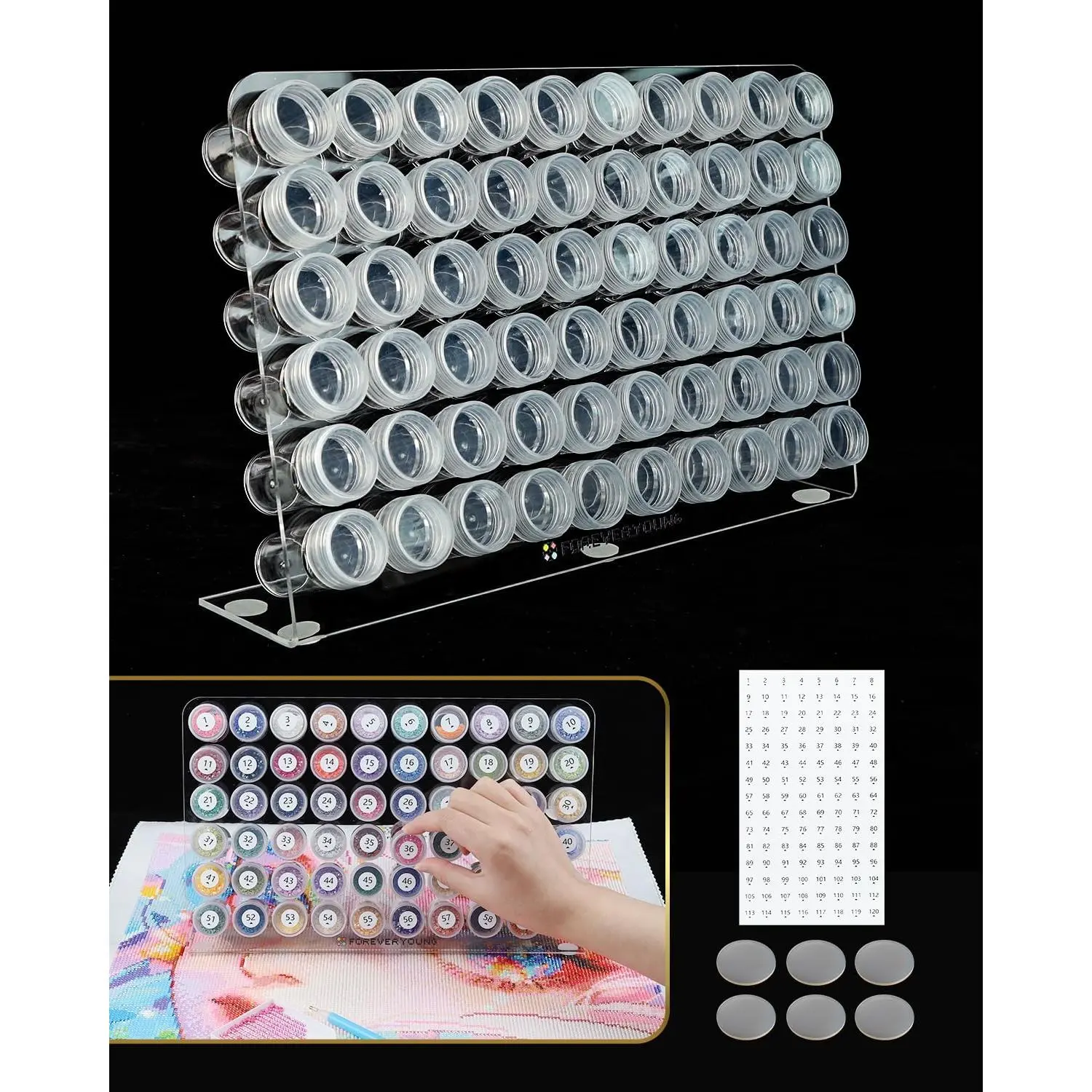 Painting Bottle Rack with 60 Jars, Art Containers for Beads, Compatible with Most Painting Accessories and, Tidy Workspace
