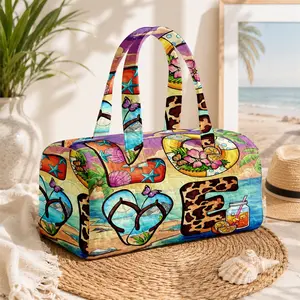 Beach Quilted Travel Bag for Women, Summer Vacation Weekender Tote, Large Capacity Carry On Duffel with Leopard & Tropical Print