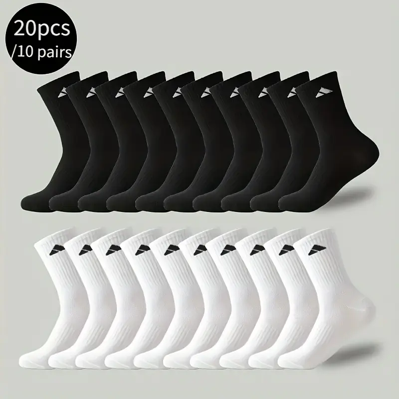 Men's Solid-Color Cotton Knit Sports Socks Pack - 10/20 Pairs, Breathable Socks, Comfortable for Spring Summer Fitness Running, Machine Wash Cold, Suitable for Outdoor Hiking Daily Casual, Male Wear